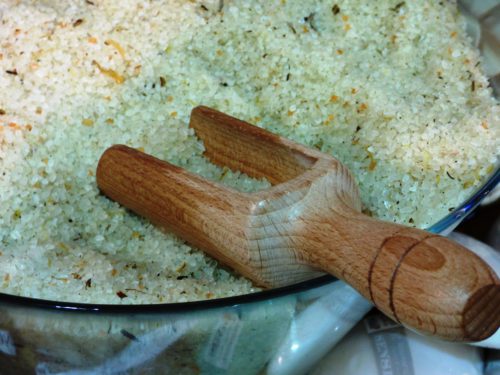 Close-up of magnesium bath salts used in natural sleep remedies to relax muscles and reduce bedtime stress.