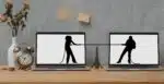 Silhouettes of a couple in a tug-of-war on laptop screens, symbolizing relationship tension and emotional triggers—asking, is your partner echoing your parent?